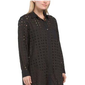 NWT Black Cotton Eyelet Button Down Closure Mini Cover-up Shirt Size M
